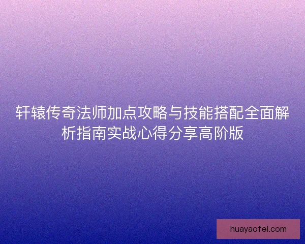 轩辕传奇法师加点攻略与技能搭配全面解析指南实战心得分享高阶版